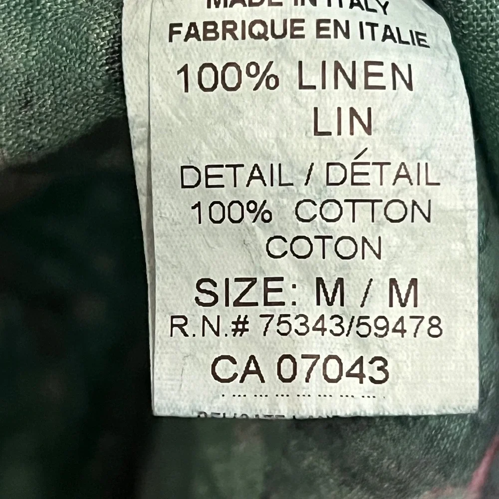 Belambra Italy 100% Linen Green Watercolor Floral Tie Shoulder Shift Dress‎ M